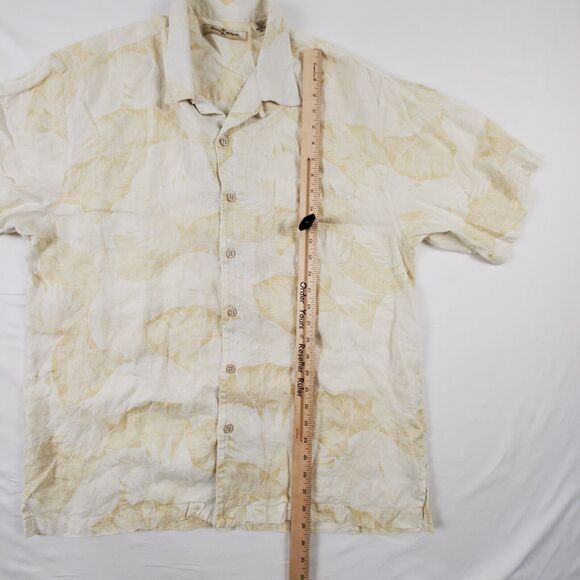 Tommy Bahama Short Sleeve Button Up Yellow Floral Embordered Linen Shirt Large - Picture 3 of 8